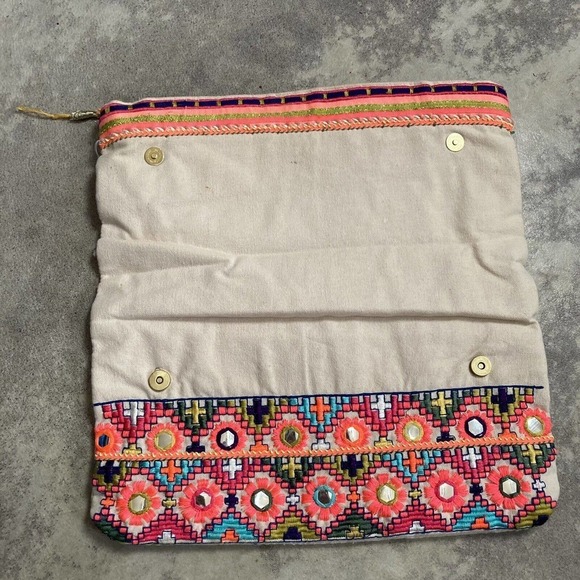 Star Mela Jui Large Neon Embroidered Studded Fold over Clutch Multicolor - Picture 6 of 12